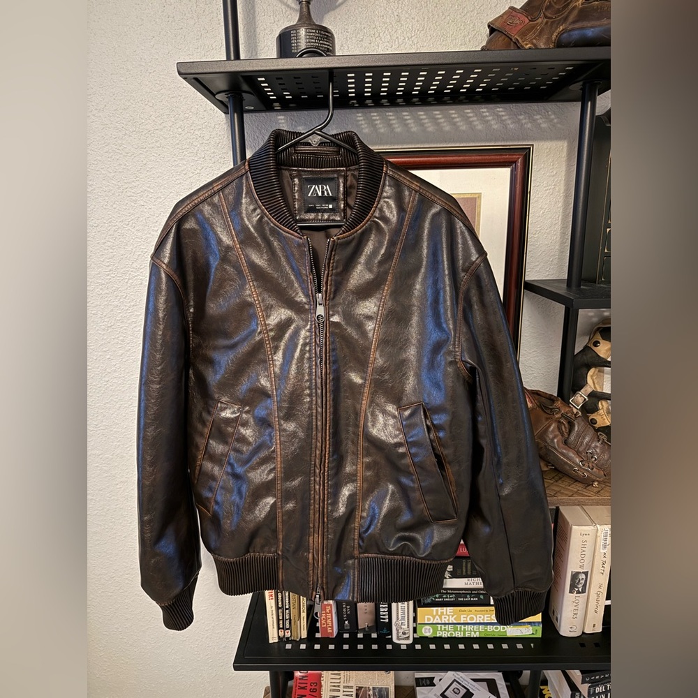 Zara Men's Dark Brown Bomber Jacket
